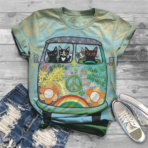 Cute and lovely cat Cotton T-shirt women&#39;s 2021 summer short-sleeved Harajuku T-shirt top ladies animal T-shirt
