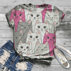 Cute and lovely cat Cotton T-shirt women&#39;s 2021 summer short-sleeved Harajuku T-shirt top ladies animal T-shirt