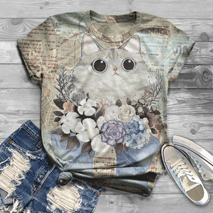 Cute and lovely cat Cotton T-shirt women&#39;s 2021 summer short-sleeved Harajuku T-shirt top ladies animal T-shirt