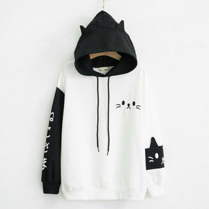 Womens Casual Lovely Cat Paw Pattern Hoodie Long Sleeve Kitty Cat Print Sweatshirt Hoodie Tops Female Tops Streetwear