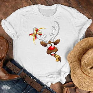 Women Cat Star New Trend Fashion Merry Christmas Holiday Winter Tshirt Female Top Graphic Clothes Shirt T Tee New Year T-shirt