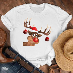 Women Cat Star New Trend Fashion Merry Christmas Holiday Winter Tshirt Female Top Graphic Clothes Shirt T Tee New Year T-shirt
