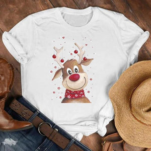 Women Cat Star New Trend Fashion Merry Christmas Holiday Winter Tshirt Female Top Graphic Clothes Shirt T Tee New Year T-shirt
