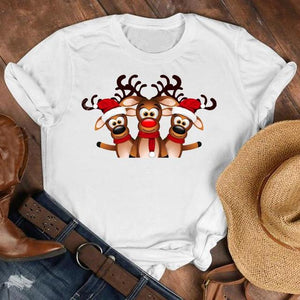 Women Cat Star New Trend Fashion Merry Christmas Holiday Winter Tshirt Female Top Graphic Clothes Shirt T Tee New Year T-shirt