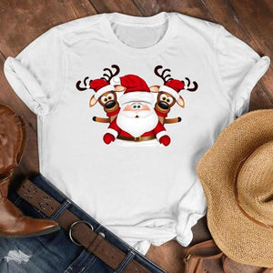 Women Cat Star New Trend Fashion Merry Christmas Holiday Winter Tshirt Female Top Graphic Clothes Shirt T Tee New Year T-shirt