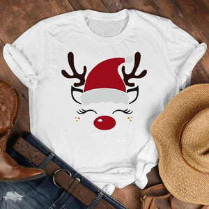 Women Cat Star New Trend Fashion Merry Christmas Holiday Winter Tshirt Female Top Graphic Clothes Shirt T Tee New Year T-shirt