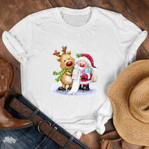 Women Cat Star New Trend Fashion Merry Christmas Holiday Winter Tshirt Female Top Graphic Clothes Shirt T Tee New Year T-shirt