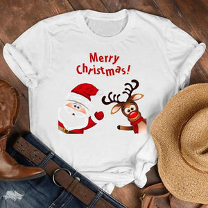 Women Cat Star New Trend Fashion Merry Christmas Holiday Winter Tshirt Female Top Graphic Clothes Shirt T Tee New Year T-shirt