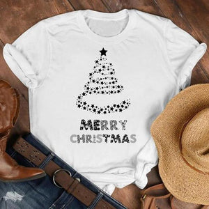 Women Cat Star New Trend Fashion Merry Christmas Holiday Winter Tshirt Female Top Graphic Clothes Shirt T Tee New Year T-shirt