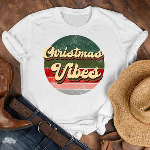 Women Cat Star New Trend Fashion Merry Christmas Holiday Winter Tshirt Female Top Graphic Clothes Shirt T Tee New Year T-shirt