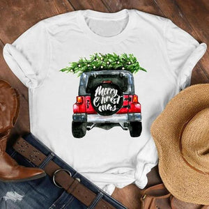 Women Cat Star New Trend Fashion Merry Christmas Holiday Winter Tshirt Female Top Graphic Clothes Shirt T Tee New Year T-shirt