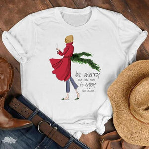 Women Cat Star New Trend Fashion Merry Christmas Holiday Winter Tshirt Female Top Graphic Clothes Shirt T Tee New Year T-shirt