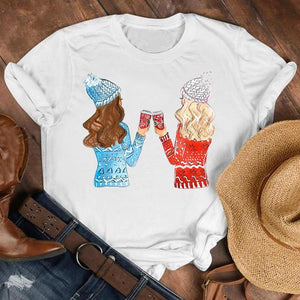 Women Cat Star New Trend Fashion Merry Christmas Holiday Winter Tshirt Female Top Graphic Clothes Shirt T Tee New Year T-shirt