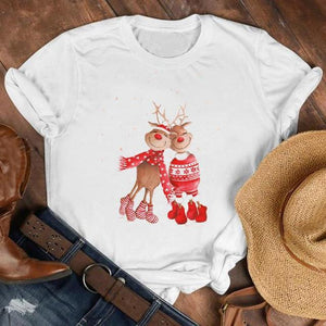 Women Cat Star New Trend Fashion Merry Christmas Holiday Winter Tshirt Female Top Graphic Clothes Shirt T Tee New Year T-shirt