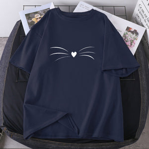 Funny Cat Beard T-shirts Lady Purple Summer 2021 Female Clothing Hip Hop Oversize Clothing Tops Casual Polyester Camisetas Tees