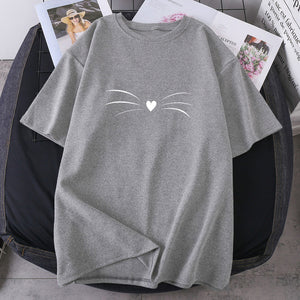 Funny Cat Beard T-shirts Lady Purple Summer 2021 Female Clothing Hip Hop Oversize Clothing Tops Casual Polyester Camisetas Tees