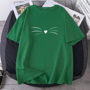 Funny Cat Beard T-shirts Lady Purple Summer 2021 Female Clothing Hip Hop Oversize Clothing Tops Casual Polyester Camisetas Tees