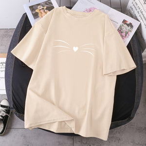 Funny Cat Beard T-shirts Lady Purple Summer 2021 Female Clothing Hip Hop Oversize Clothing Tops Casual Polyester Camisetas Tees