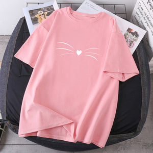 Funny Cat Beard T-shirts Lady Purple Summer 2021 Female Clothing Hip Hop Oversize Clothing Tops Casual Polyester Camisetas Tees