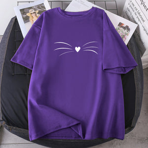 Funny Cat Beard T-shirts Lady Purple Summer 2021 Female Clothing Hip Hop Oversize Clothing Tops Casual Polyester Camisetas Tees