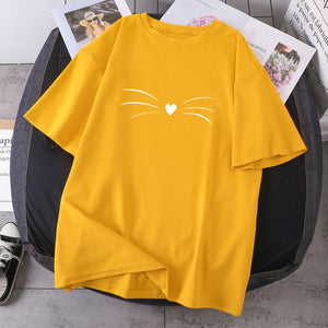 Funny Cat Beard T-shirts Lady Purple Summer 2021 Female Clothing Hip Hop Oversize Clothing Tops Casual Polyester Camisetas Tees
