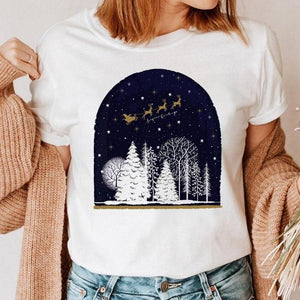 Clothes Cat Funny 2022 Winter Merry Christmas New Year Women Top Print Cartoon Shirt Female Holiday Graphic T Tee T-shirt