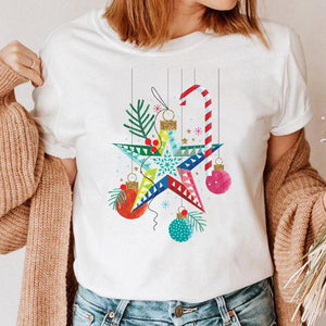 Clothes Cat Funny 2022 Winter Merry Christmas New Year Women Top Print Cartoon Shirt Female Holiday Graphic T Tee T-shirt