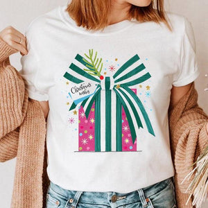 Clothes Cat Funny 2022 Winter Merry Christmas New Year Women Top Print Cartoon Shirt Female Holiday Graphic T Tee T-shirt