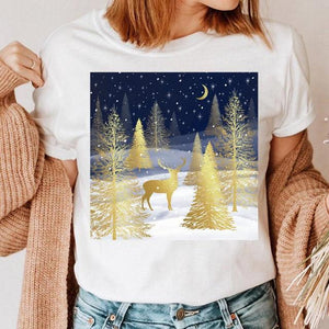 Clothes Cat Funny 2022 Winter Merry Christmas New Year Women Top Print Cartoon Shirt Female Holiday Graphic T Tee T-shirt