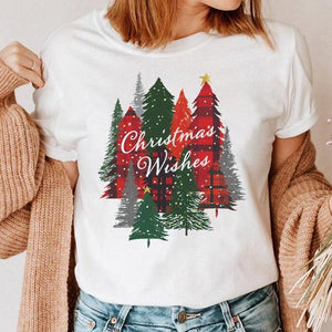 Clothes Cat Funny 2022 Winter Merry Christmas New Year Women Top Print Cartoon Shirt Female Holiday Graphic T Tee T-shirt