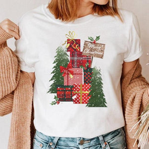 Clothes Cat Funny 2022 Winter Merry Christmas New Year Women Top Print Cartoon Shirt Female Holiday Graphic T Tee T-shirt