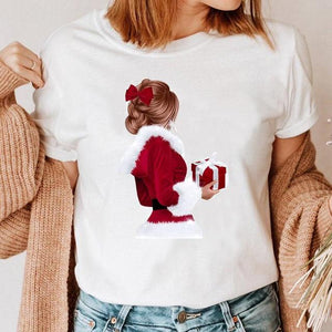 Clothes Cat Funny 2022 Winter Merry Christmas New Year Women Top Print Cartoon Shirt Female Holiday Graphic T Tee T-shirt