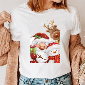 Clothes Cat Funny 2022 Winter Merry Christmas New Year Women Top Print Cartoon Shirt Female Holiday Graphic T Tee T-shirt