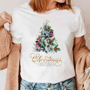 Clothes Cat Funny 2022 Winter Merry Christmas New Year Women Top Print Cartoon Shirt Female Holiday Graphic T Tee T-shirt
