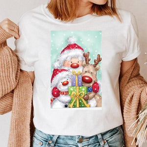 Clothes Cat Funny 2022 Winter Merry Christmas New Year Women Top Print Cartoon Shirt Female Holiday Graphic T Tee T-shirt