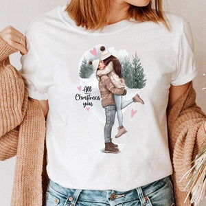 Clothes Cat Funny 2022 Winter Merry Christmas New Year Women Top Print Cartoon Shirt Female Holiday Graphic T Tee T-shirt