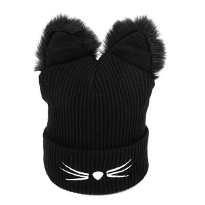 Warm Winter Hat  Wool Knitted Cat Ears - Only Cat Shirts