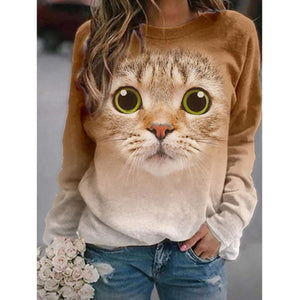 2022 New Y2K Cat 3D Print T-shirt Women Fashion Casual O-Neck Tops Long Sleeve Spring Summer Vintage Oversize Pullover T Shirts
