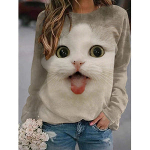 2022 New Y2K Cat 3D Print T-shirt Women Fashion Casual O-Neck Tops Long Sleeve Spring Summer Vintage Oversize Pullover T Shirts