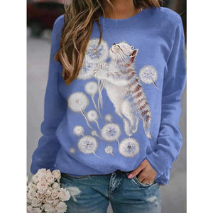 2022 New Y2K Cat 3D Print T-shirt Women Fashion Casual O-Neck Tops Long Sleeve Spring Summer Vintage Oversize Pullover T Shirts