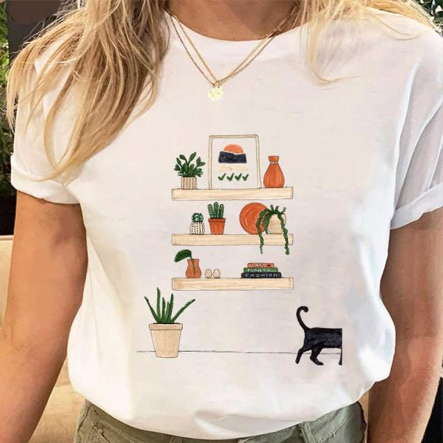Women Print Tees Tshirt Female Clothes Regular Short Sleeve Tops Cat S -  Only Cat Shirts