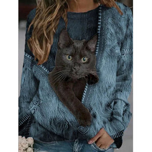 2022 New Y2K Cat 3D Print T-shirt Women Fashion Casual O-Neck Tops Long Sleeve Spring Summer Vintage Oversize Pullover T Shirts