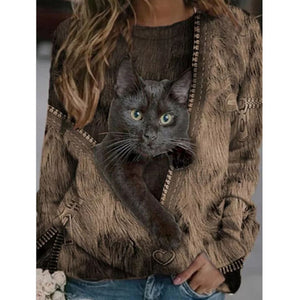 2022 New Y2K Cat 3D Print T-shirt Women Fashion Casual O-Neck Tops Long Sleeve Spring Summer Vintage Oversize Pullover T Shirts