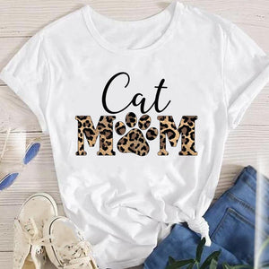 Fashion Cartoon Leopard Cat Letter 90s Cute Tees Women Short Sleeve Lady Female Graphic Tops Clothes Print Tshirt T-Shirt