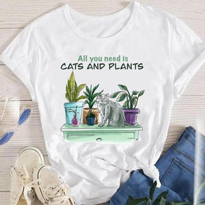 Fashion Cartoon Leopard Cat Letter 90s Cute Tees Women Short Sleeve Lady Female Graphic Tops Clothes Print Tshirt T-Shirt