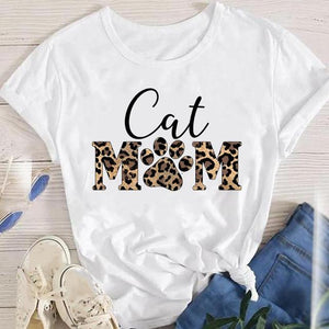 Fashion Cartoon Leopard Cat Letter 90s Cute Tees Women Short Sleeve Lady Female Graphic Tops Clothes Print Tshirt T-Shirt