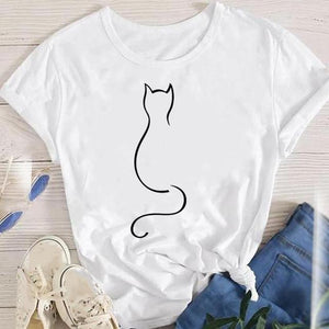 Fashion Cartoon Leopard Cat Letter 90s Cute Tees Women Short Sleeve Lady Female Graphic Tops Clothes Print Tshirt T-Shirt