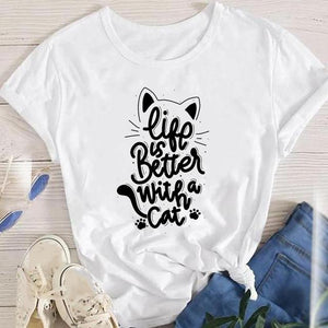 Fashion Cartoon Leopard Cat Letter 90s Cute Tees Women Short Sleeve Lady Female Graphic Tops Clothes Print Tshirt T-Shirt