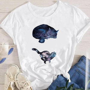 Fashion Cartoon Leopard Cat Letter 90s Cute Tees Women Short Sleeve Lady Female Graphic Tops Clothes Print Tshirt T-Shirt