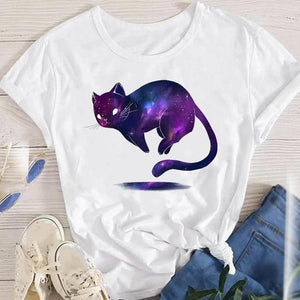 Fashion Cartoon Leopard Cat Letter 90s Cute Tees Women Short Sleeve Lady Female Graphic Tops Clothes Print Tshirt T-Shirt